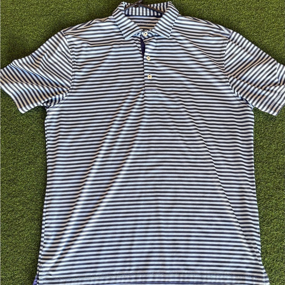 Johnnie-O Men's Performance Golf Polo, Size L, Blue/Navy Striped